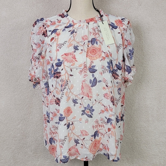 Rachel Zoe Muti Color Floral Bohemian Chic Chiffon Short Sleeve Blouse  L NEW - Picture 3 of 14